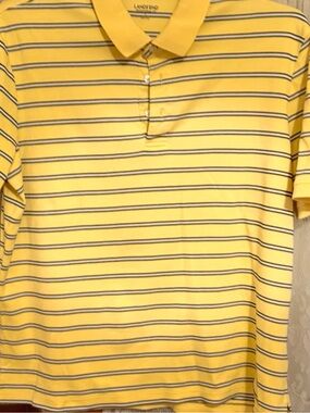 Lands' End Yellow and Navy Striped Polo